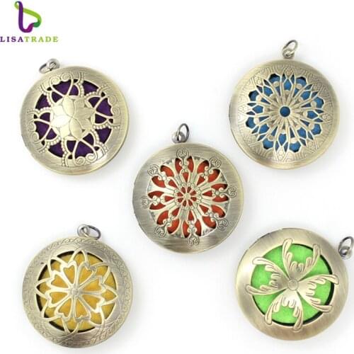 10pcs Mix Round Antique Vintage Aromatherapy Lockets Essential Oil Diffuser Lockets For Perfume DIY JewelryLSAR244-248*10