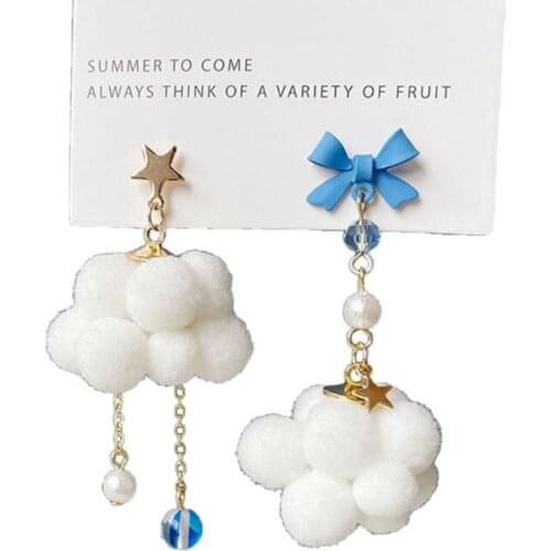2021 New Asymmetrical White Cloud Earrings Simple Handmade Lovely White Clouds Dangle Earrings Weather Jewelry for Women Girls