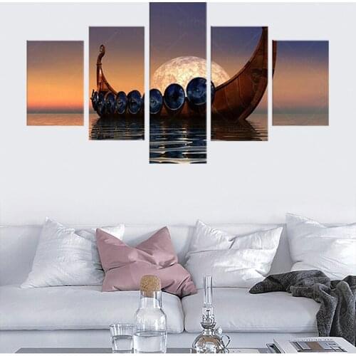 5 Pieces fabric poster custom print (frame ) Vikings Ship for wall decor room decor home decoration