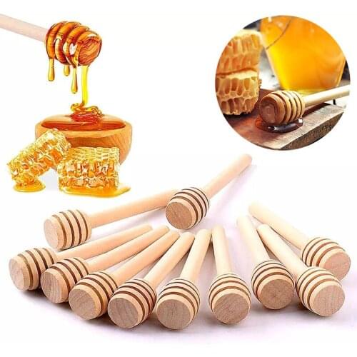 5Pcs/Lot 8cm Long Handle Wood Honey Stir Bar Practical Honey Mixing Stick Jar Spoon Supplies For Coffee Milk Tea Kitchen Tools