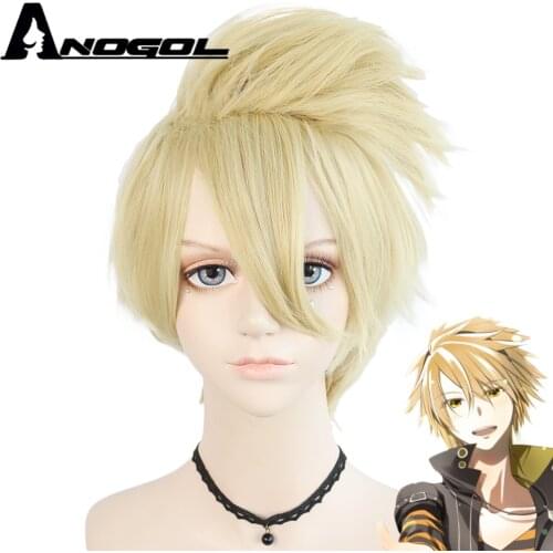 Anogol toma heroine Shin High Temperature Fiber Short Straight Layred Golden Blonde Cosplay Synthetic Mens Wig For Halloween