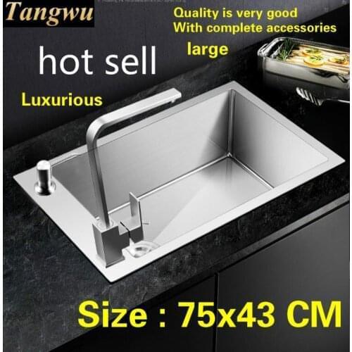 Free shipping apartment large kitchen manual sink single trough do the dishes stainless steel hot sell 750x430 mm