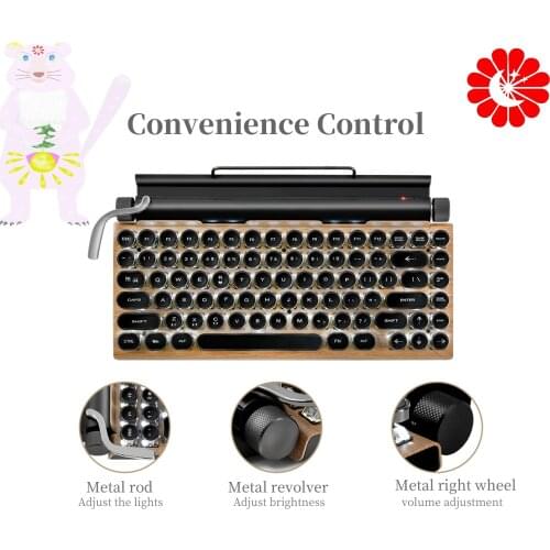 Retro typewriter mechanical keyboard Wood grain Punk keycap phone tablet MAC wireless white backlit wireless Bluetooth keyboard