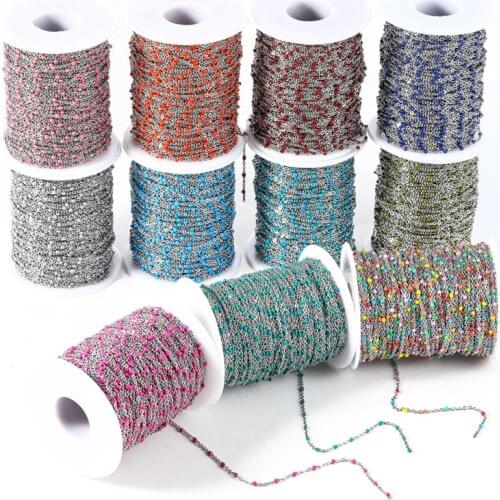 1meter Enamel Beaded Stainless Steel Chains Gold Necklace Chains for Bracelets Anklet Jewelry Making Supplies Diy Handmade Craft