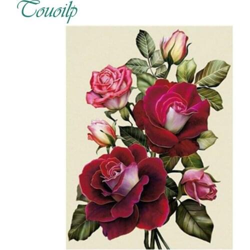 DIY round Diamond Painting Cross Stitch Kits Flowers Diamond Mosaic Diamond Embroidery mosaic pink roses Patterns Rhinestones