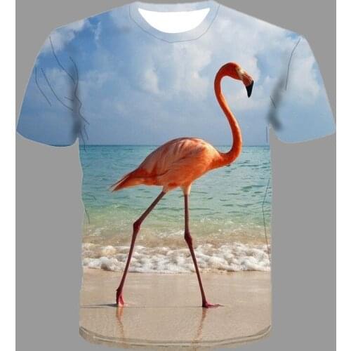 Funny Flamingo Print Short Sleeve Summer Men Oversized T-Shirt 3d Fashion Birds Printed O-Neck Tee Tops Boys Girls Clothes 4XL