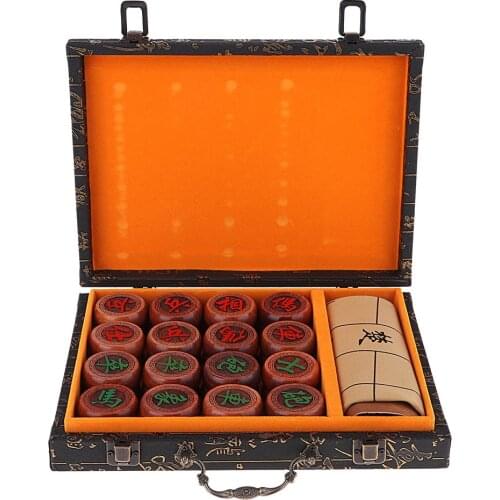 High-end Rosewood Chinese Chess Set Traditional Xiangqi Classic Board Game with PU Wrapped Case for 2 Players