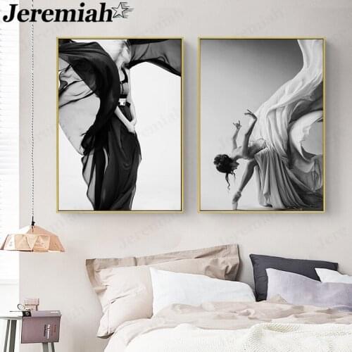Ballet Girl Canvas Painting Fashion Black and White Character Poster Wall Art Modern Home Room Decoration Accessories