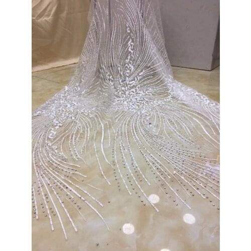 Graceful French tulle embroidery lace fabric with full stones L-81710 African net lace for party dress