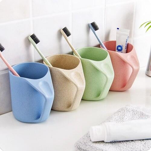 Toothbrush Cup Unbreakable Multicolor Wheat Straw Cups Mouthwash Mug Drinkware with Handle Bathroom Organizer for Milk Juice