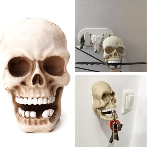 Halloween Skull Sculpture Key Storage Hook Creative Ornaments Hanging Skeleton Wall Cable Props Resin Charging Collection P3X2