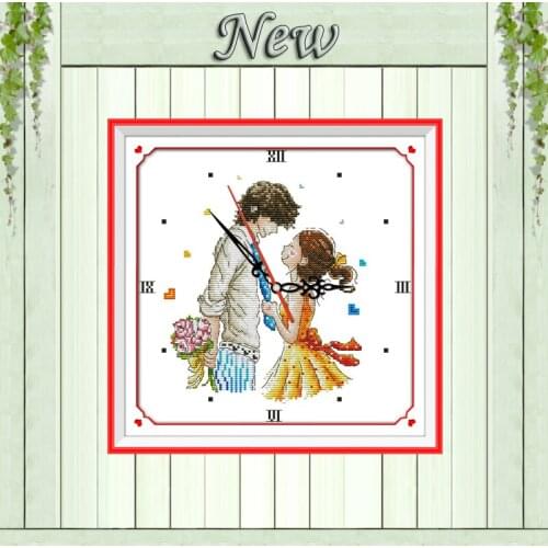 The lovers clock face kiss clock decor painting counted print on canvas DMC 14CT 11CT Cross Stitch Needlework Set Embroider kits