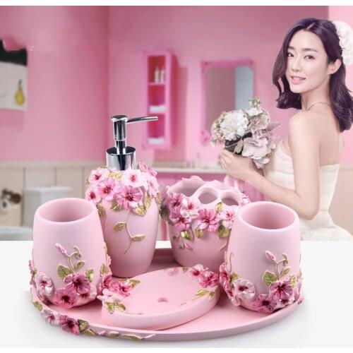 Bathroom Accessories Set-Cleaning Brush Set-Resin Toothbrush Holder-Romantic Bathroom Kit-Wedding Gift-Bathroom Tray Set