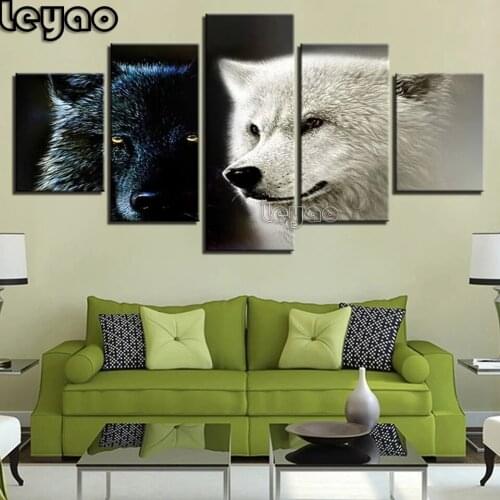 Animal Wolf Couple 5 Piece animal, Multi Panel Diamond painting,diamond embroidery,square,round,crafts,diy,5d,diamond mosaic
