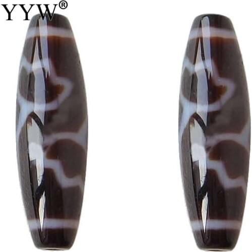 Natural Tibetan Dzi Beads, Oval, lotus & two tone, Grade AAA, 12x39mm, Hole:Approx 2mm, Sold By PC