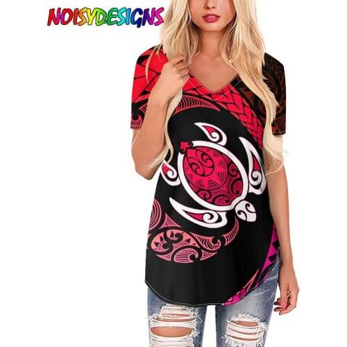 NOISYDESIGNS Women Shirts Fashion T-shirts Polynesian Tribal Turtle Print Tee Shirt Harajuku Streetwear Plus Size Summer T Shirt