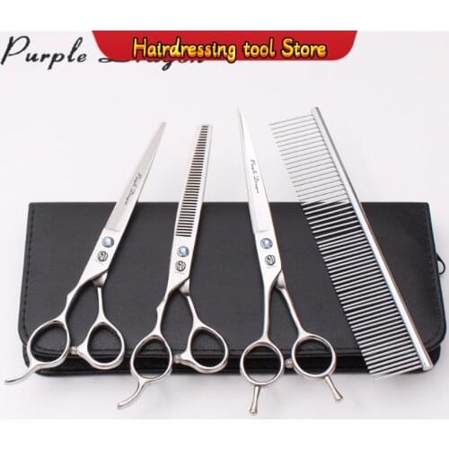 7" 19.5cm Left-Hand Purple Dragon JP Stainless Animal Grooming Shears Cutting Shears Thinning Scissors Dogs Pets Scissors Z3006