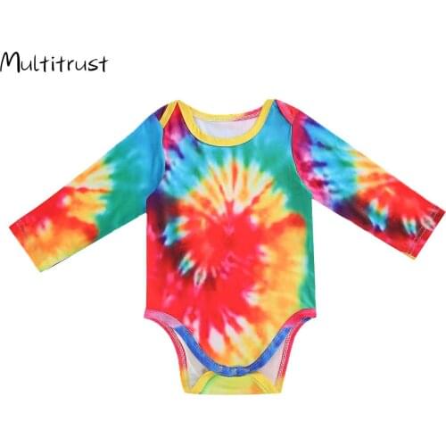 Newborn Baby Girls Autumn Tie Dye Outfits Sleeveless Gradient Ruffled Long Sleeve Bodysuits Clothes Set
