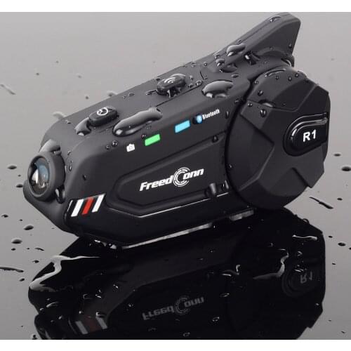 New R1 Plus Motorcycle Group Helmet Interphone Recorder Waterproof HD Lens 1080P Video 6 Riders Bluetooth Wifi Intercom