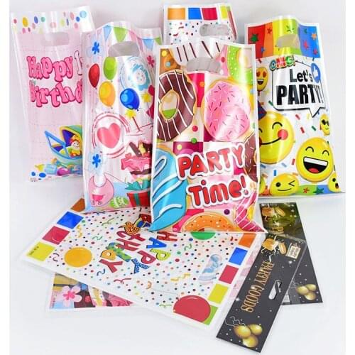 10-20pcs Happy Birthday Gift Bags Kids Boy Girl 1st Birthday Favor Cake Candy Package Bags PVC Loot Bag Party Supplies Decor