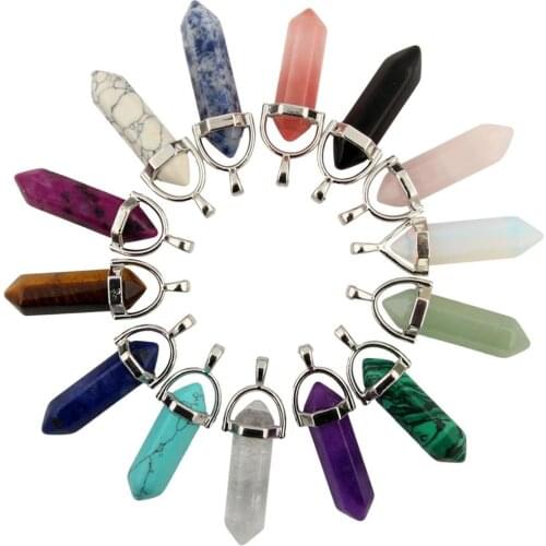 Bullet shape healing pointed chakra pendants quartz crystal natural stone and minerals home decoration for sale 2pcs