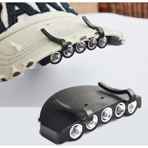 Mini Portable On-Cap Light Headlamp With Clip 5-Led Light Strobe For Repairing Work Reading Outdoor Fishing Camping