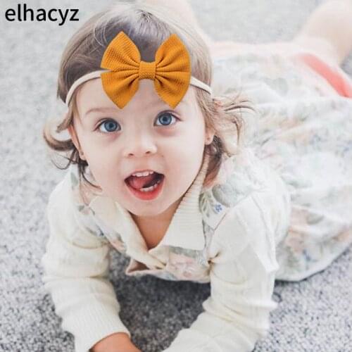 1PC New Arrival Chic 5'' Baby Waffle Fabric Hair Bow Nylon Headband For Girls Soft Elastic Kids DIY Fashion Hair Accessories