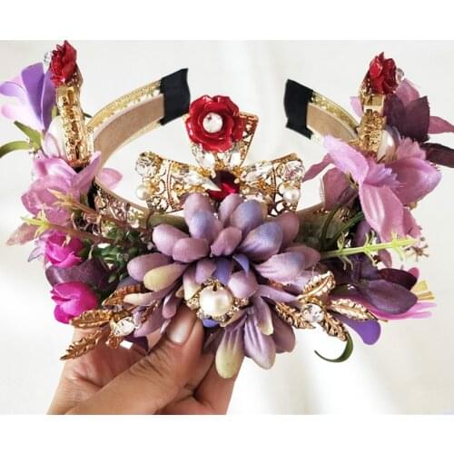 Exaggeration Purple Flower Headbands Bridal Head Accessories Wedding Cross Crystal Bride Wreath Hair jewellery Hair Sticks