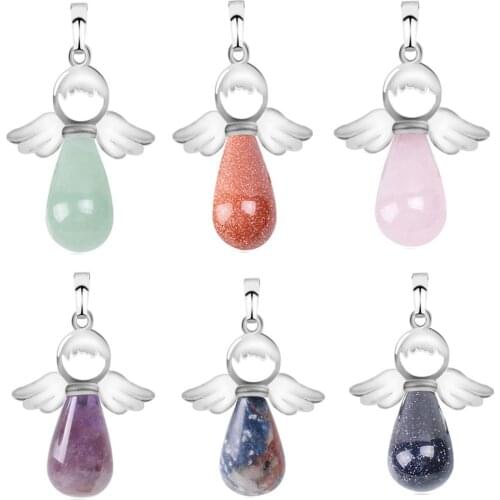 Unique Creative Angel Stone Pendant Charm Silver Color Necklace Memorial Gift for Lovers Cute Design