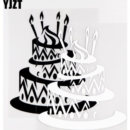 YJZT 12.5×15.1CM Beautiful Car Stickers Birthday Cake Fashion Vinyl Decals Black/Silver 20B-0177