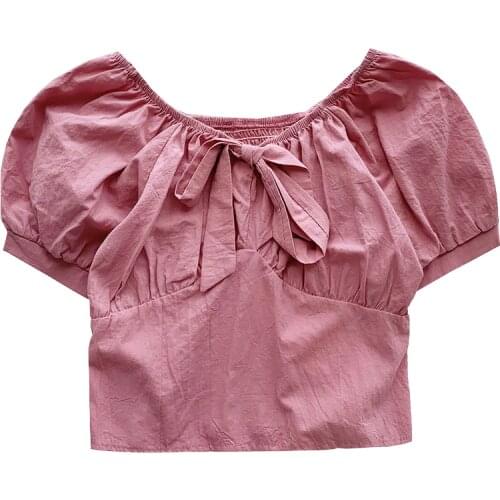 Sweet Puff Sleeve Summer Strapless Slim Short Section Shirt Women