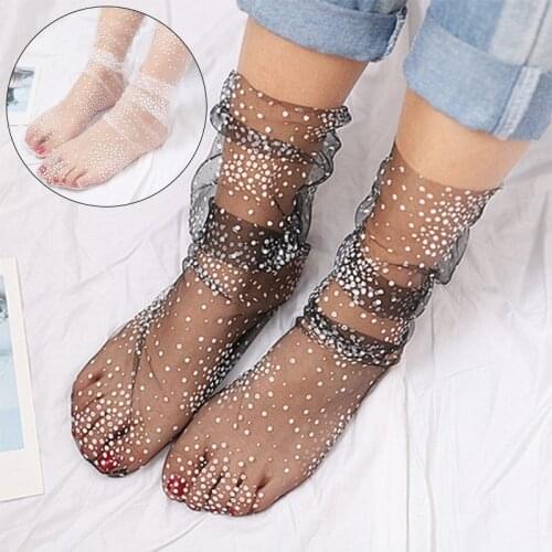 2020 Women Girl Summer Dot Fashion Lace Socks Ultra-Thin Transparent Mesh Ankle Socks Ladies Princess Tulle Wedding Socks