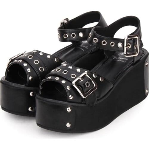 Angelic imprint woman mori girl lolita cosplay rivet punk shoes lady high heel pumps women princess summer cool sandals35-468257