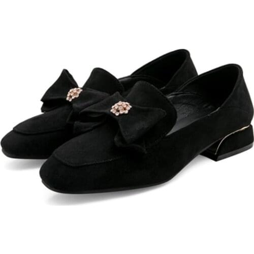 BLXQPYT New Pumps Women Shoes Round Toe Butterfly-Knot Square Heel Casual Shoes Classic Shoes Small and Lage Size 30-45 168-4