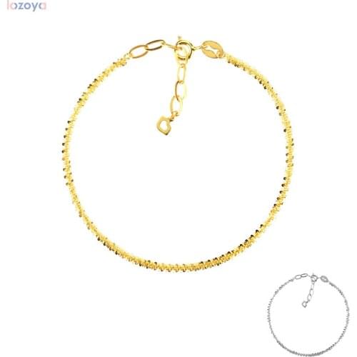 LOZOYA 925 Sterling Silver Chain Bracelet Party Plain Printing Special Luxury Gold Locker Women Fashion Rock Punk Bracelet