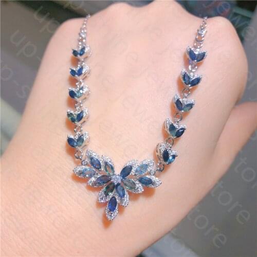 New natural sapphire necklace 925 silver womens necklace high-end atmosphere luxury design banquet party jewelry