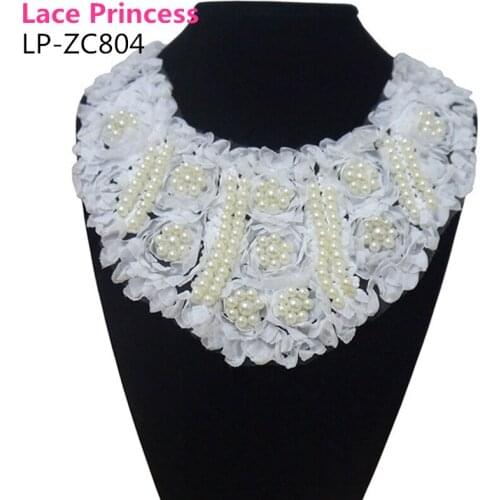28 cm * 28 cm white fashion artificial pearls lace chiffon collar necklace beads neckline sewing applique lace collar LP - ZC804