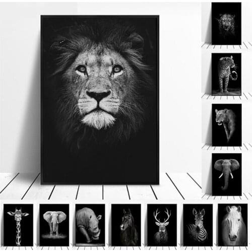 Canvas Painting Animal Wall Art Lion Elephant Deer Zebra Posters and Prints Wall Pictures for Living Room Decoration Home Decor