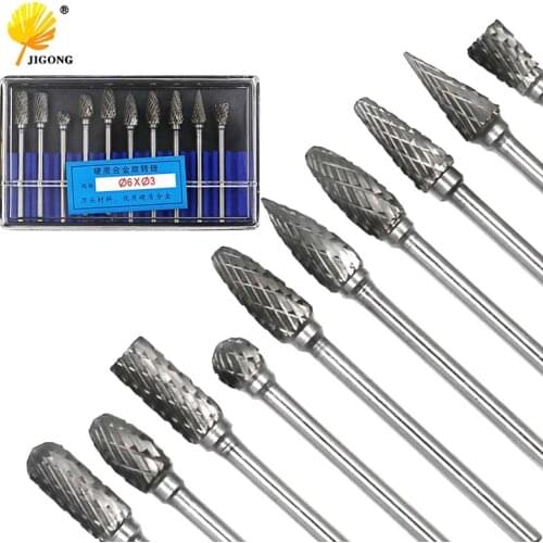 10pcs/set 3*6MM Double text Head Tungsten Carbide Rotary Tool Point Burr Die Grinder Abrasive Tools Drill Milling Carving Bit