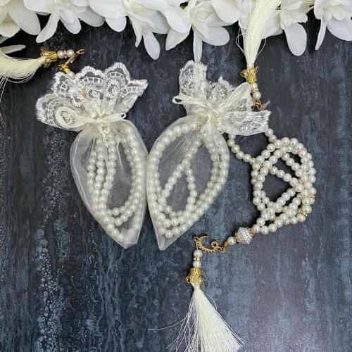 20 Pcs Set White Gold Tasbih Pearl Prayer Beads Tesbih Islamic Wedding Henna Eid Gifts Ameen Mubarek Muslim Father Mother Favors