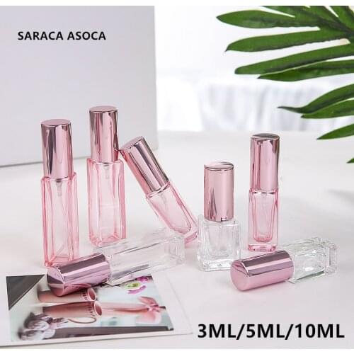 3ml 5ml 10ml Pink Square Glass Spray Perfume Bottle Refillable Empty Bottle Thick Bottom rose gold Automizer