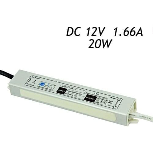 30Pcs 12V 1.66A 20W Waterproof IP67 Transformers AC 110-220V To DC 12V Switch Power Supply Driver For LED Strip Metal shell DHL