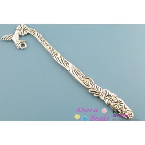4PCs Antique Silver color Bird Metal Crafts Collection Bookmark With Pattern 121mm (B03037)