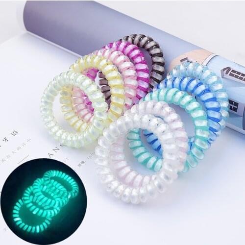 5pcs/set Women Luminous Telephone Line Hair Rope Plush Scrunchies Solid Color Ponytail Holder Hair Accessories Women Party
