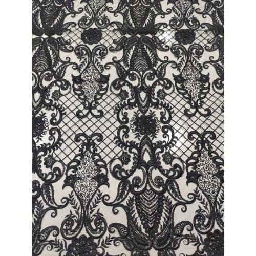 1 Yards 130CM Width Fashion Dress Top Quality Black Color Gorgeous Embroidered French Lace Fabric Sequins Bridal Lace Fabric