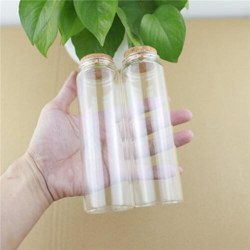 6 pcs/lot 47*150mm 200ml Glass Bottle Cork Test Tube Storage Jar Bottle Stopper Food spice candy Container Glass Jars DIY Vials