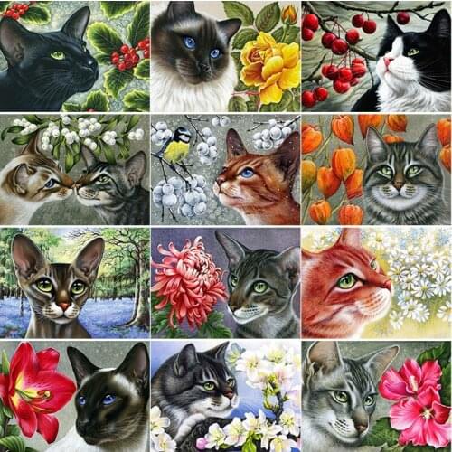 New 5D DIY Diamond Painting Full Square Round Drill Cat Flower Diamond Embroidery Animal Cross Stitch Home Decor Manual Art Gift