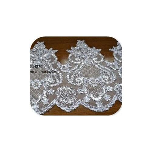 Free shipping White Car bone Paillette Lace Decoration Sequin Lace Trim Wedding Dress Fabric Width 25cm 3M/lot