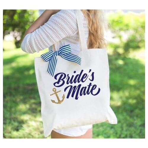 Custom glitter ANCHOR wedding bridesmaid maid of honor tote bags Champagne Party gift Bags Bachelorette bridal shower favors