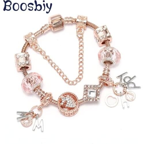 Boosbiy DIY Fashion Women Charm Bracelet With Letter Beads Pendants Fit Brand Bracelet for Mother Days Jewelry Gift